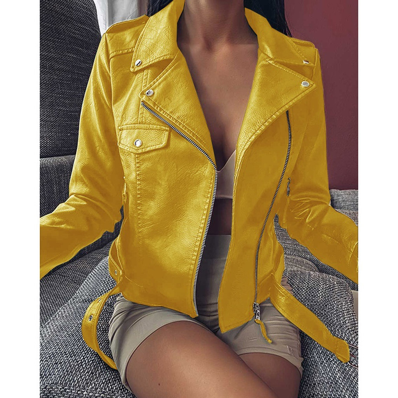 Veste courte en cuir PU pour femme, grande taille, coupe slim, nouvelle collection printemps-automne 2022_voghion.com