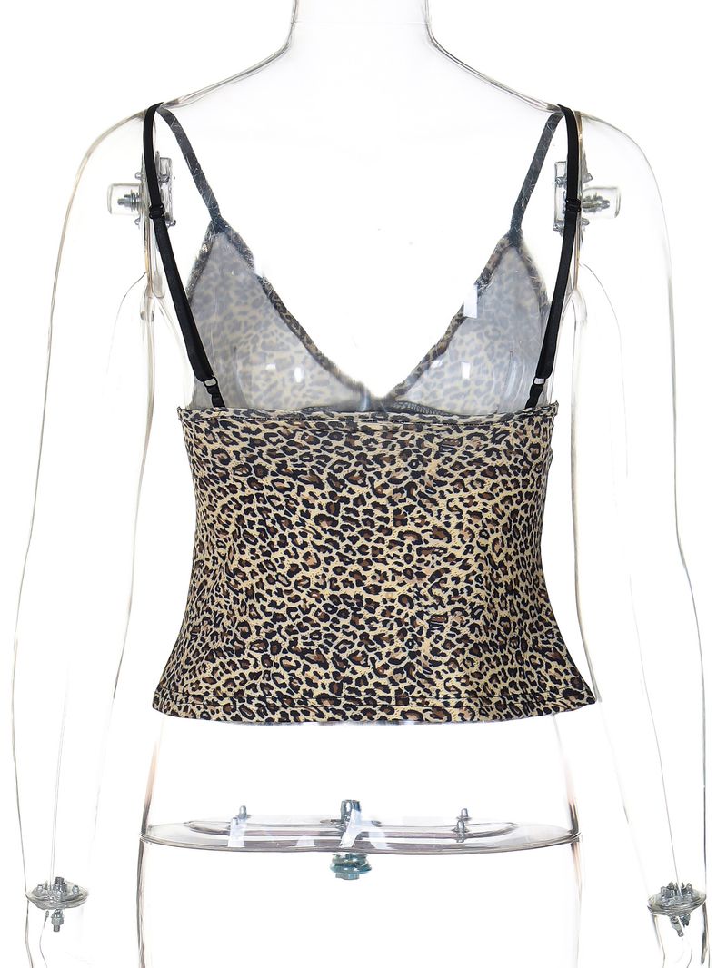Women's 2024 Summer New Product Sexy Spicy Girl Leopard Print Slim Fit Open Back Strap Bra Top_voghion.com