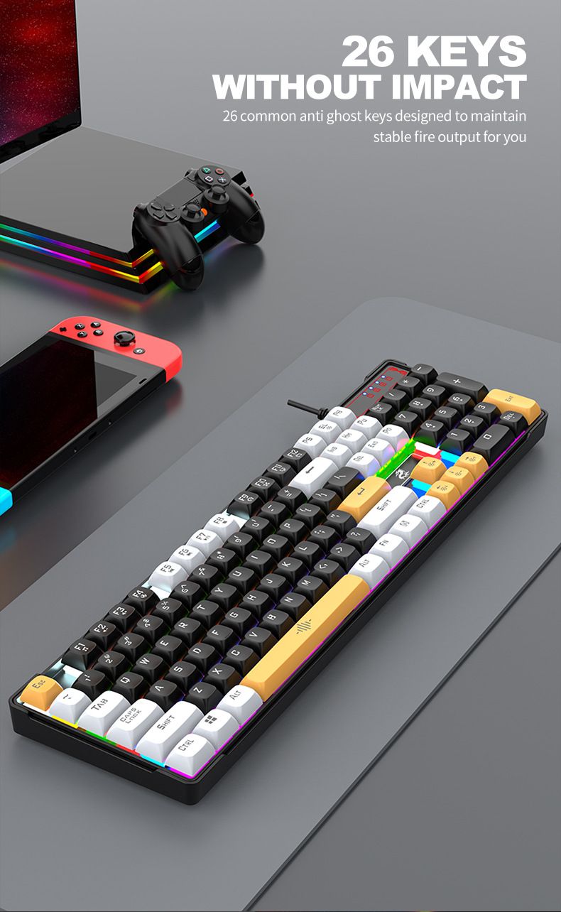 Mechanical E-Sports Gaming Keyboard Green Axis RGB Luminous Three Color Keycap 1.6M Wired USB_voghion.com