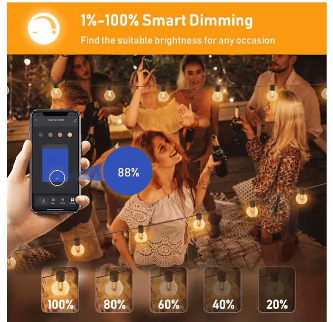 50-light 100ft LED Globe String Lights Bluetooth App Control_voghion.com