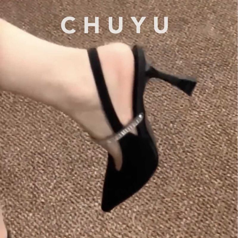 Sheepskin Back Empty Black High-heeled Shoes With Feminine Temperament, French Toe Sandals, Summer Not Tiring, Designed_voghion.com