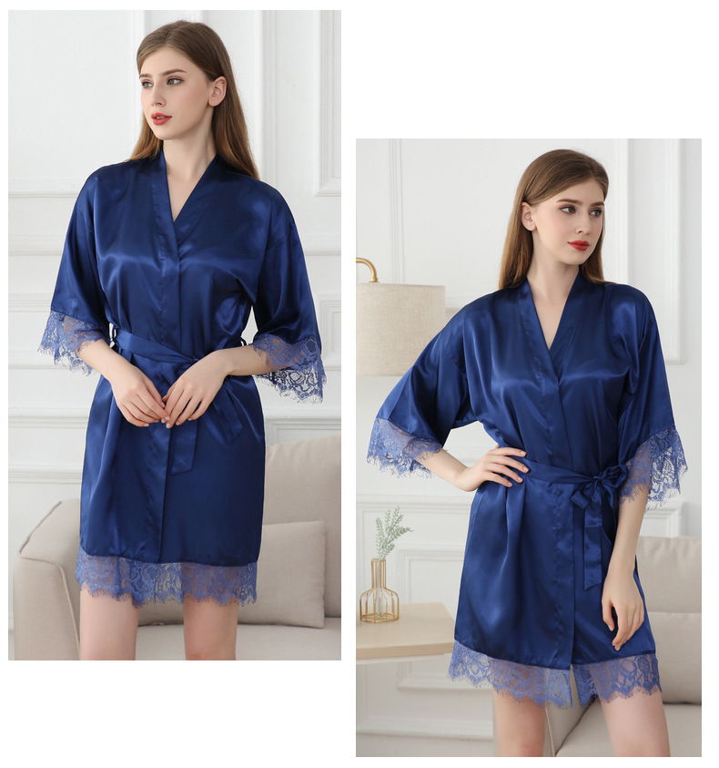 Ropa interior con mangas de encaje sexy de color sólido para el hogar, bata de baño de verano para mujer, cárdigan de seda, vestido de boda_voghion.com