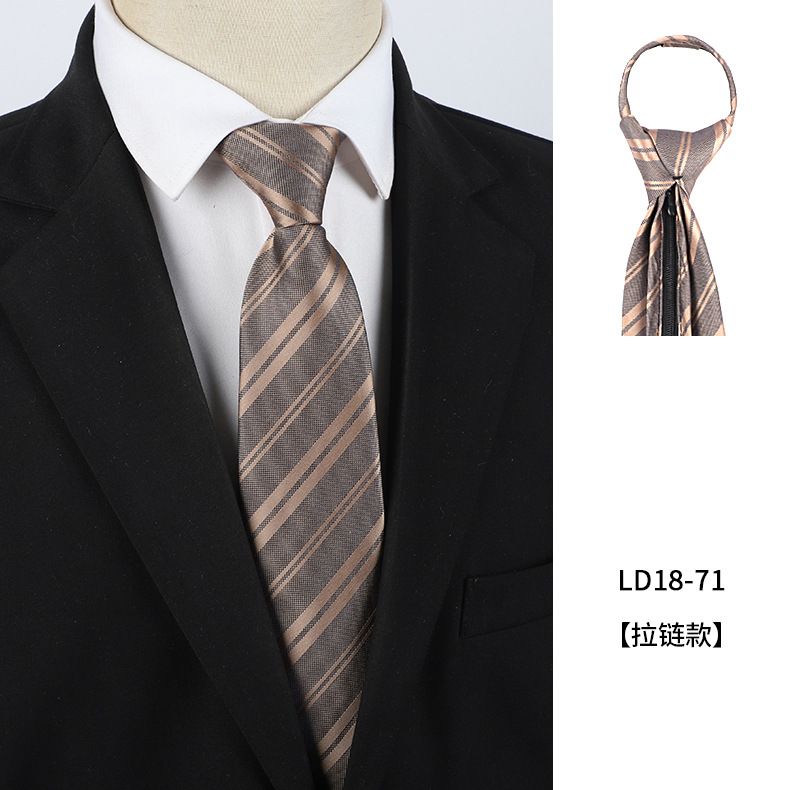 Vintage Formal Champagne Gold No-Knot Lazy Coffee Color Business Casual Zipper Custom Tie For Men_voghion.com