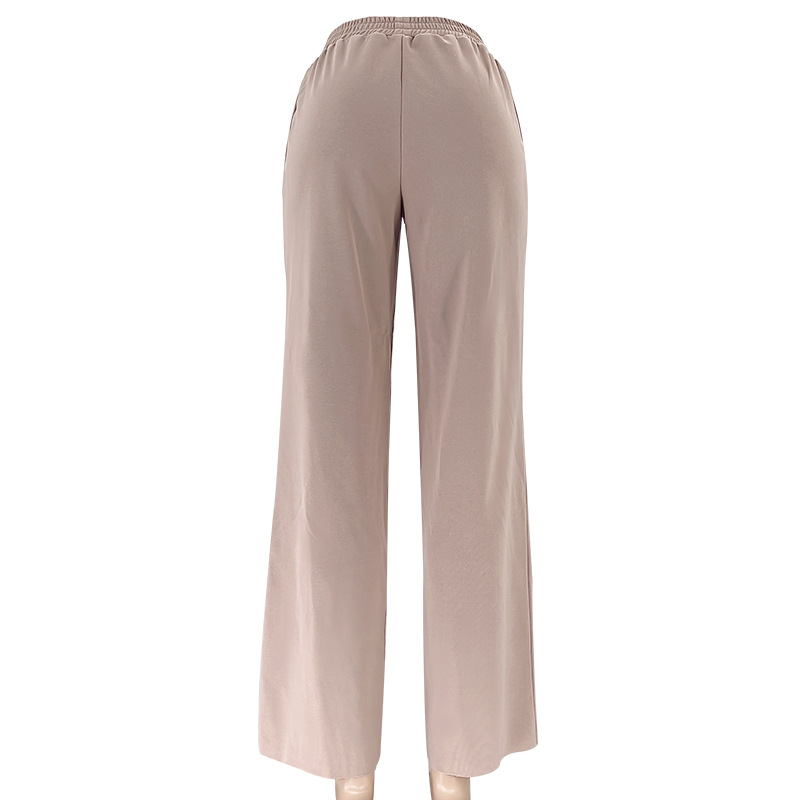 Women's solid color zipper double bag drawstring long sleeve shirt fashion casual long pantsuit_voghion.com