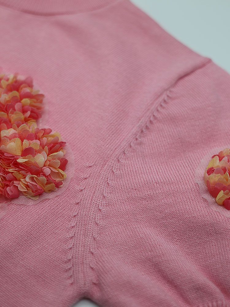 Abbigliamento donna Maglione girocollo a maniche corte con fiori a contrasto di colore rosa dolce_voghion.com