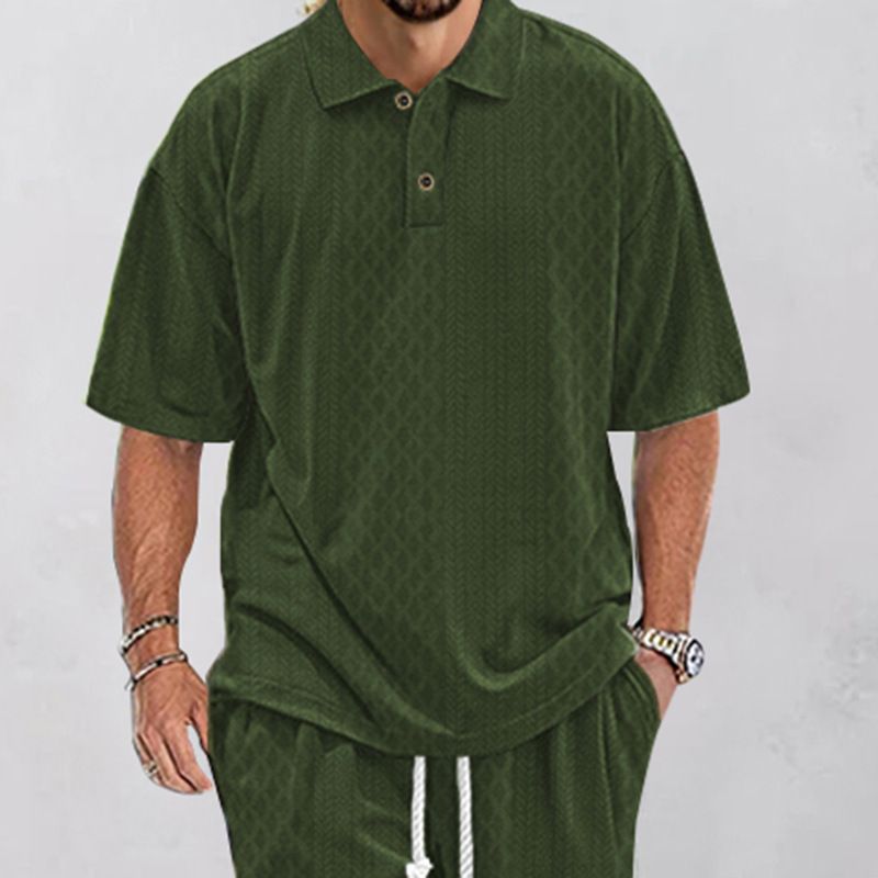 American Oversize Jacquard Strick-T-Shirt mit Umlegekragen für Herren, Sommer, lockere Passform, vielseitiges Oberteil_voghion.com