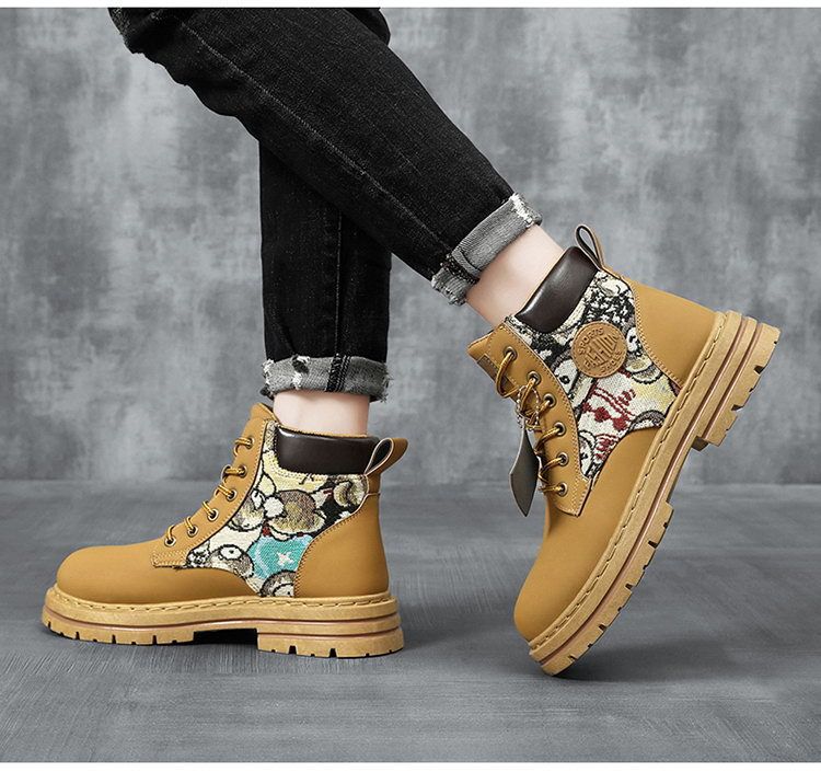 Men's British Style Martin Boots - Low Top Work Boots With Breathable PU Upper & Cushioned Insole For Winter & Spring (Khaki/Black/Gray, Sizes 39-48)_voghion.com