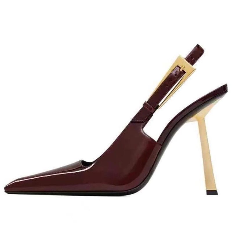Black Pointed High Women's Slim Heels, 2025 New Style, Elegant And Sophisticated, Patent Leather Sexy Single Shoes,_voghion.com