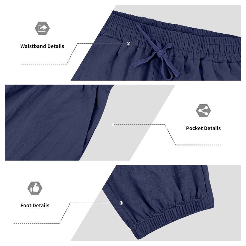 Four Seasons Beach Trend Men's Loose Linen Plus Size Casual Jogger Pants_voghion.com