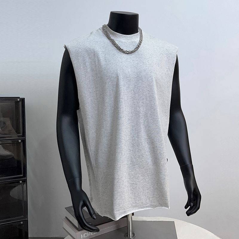 Pure Cotton Sports Solid Color Vest Men's Loose Summer Sleeveless American Style Short Tank Top_voghion.com