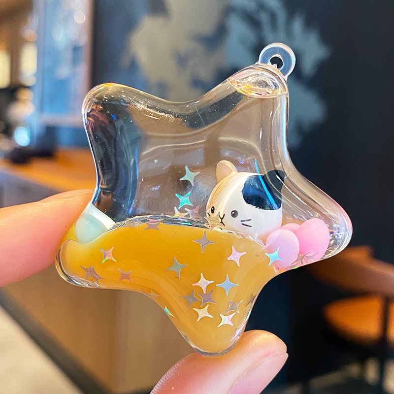 Porte-clés bouteille de sable liquide en forme de chat mignon pour femmes, pendentif de sac à dos créatif de dessin animé, petit ornement exquis pour enfants_voghion.com