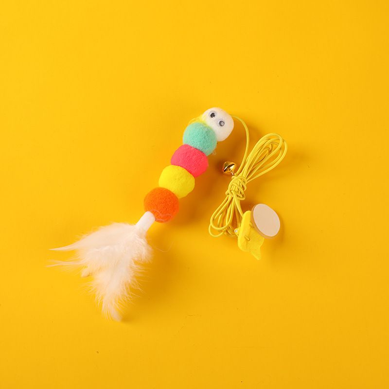 Caterpillar Feather Bell Wand Swing Toy Hanging Door Teaser Cat Self-Entertainment Gadget_voghion.com