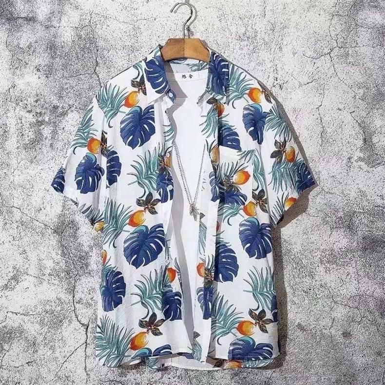 Herrenbekleidung kurzärmliges Blumenhemd im Retro-Vetiver-Stil, hübsches Hemd für Paare_voghion.com