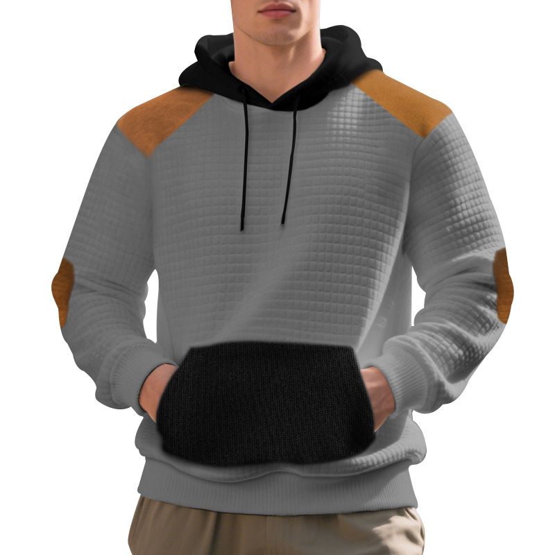 Felpa con cappuccio patchwork jacquard da uomo – Pullover oversize con spalle scese e tasca a marsupio (S-XXXL, anti-pilling, unisex adattabile)_voghion.com