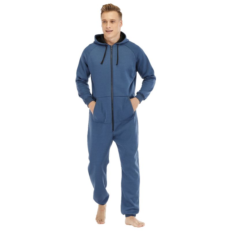 Underwear & Sleepwears Men's Heavyweight Fleece Jumpsuit - Cozy One-Piece Loungewear & Sleepwear For Home Comfort (Green, Black, Royal Blue, S-XXL)_voghion.com