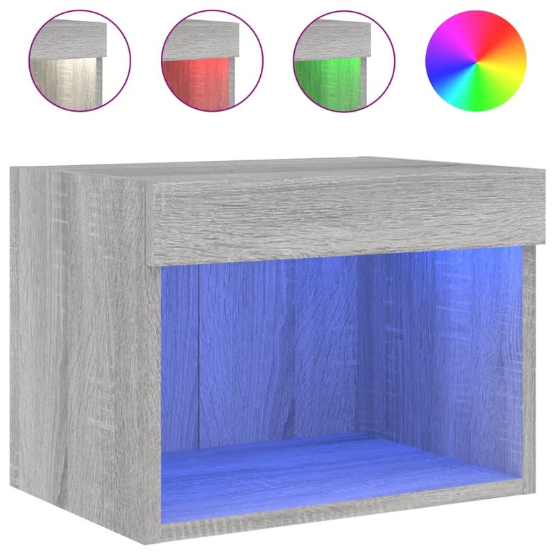 Wand-Nachttische mit LED-Leuchten 2 Stk. Grau Sonoma_voghion.com