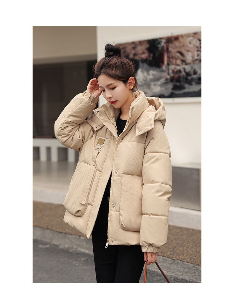 Damenmode, locker, lässig, mit Beschriftung, wattierte Jacke aus Baumwolle, wattierte Damenjacke_voghion.com