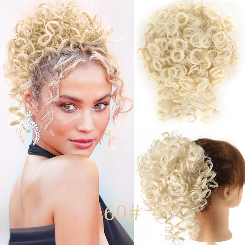 Lockiger, gewellter Dutt, Zugseil, Chemiefaser, synthetische Perückenverlängerung, chaotischer Dutt, Haar-Accessoires, flauschige Perückentasche_voghion.com