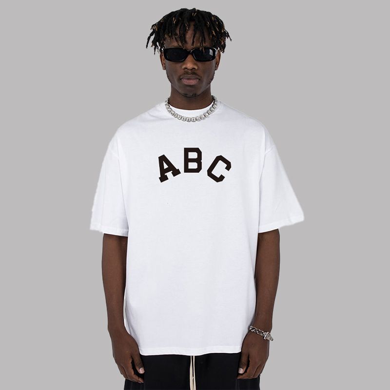 Herrenbekleidung High Street American ABC Digitaldruck Paar tragen lockere kurzärmelige T-Shirts Sommerflut_voghion.com