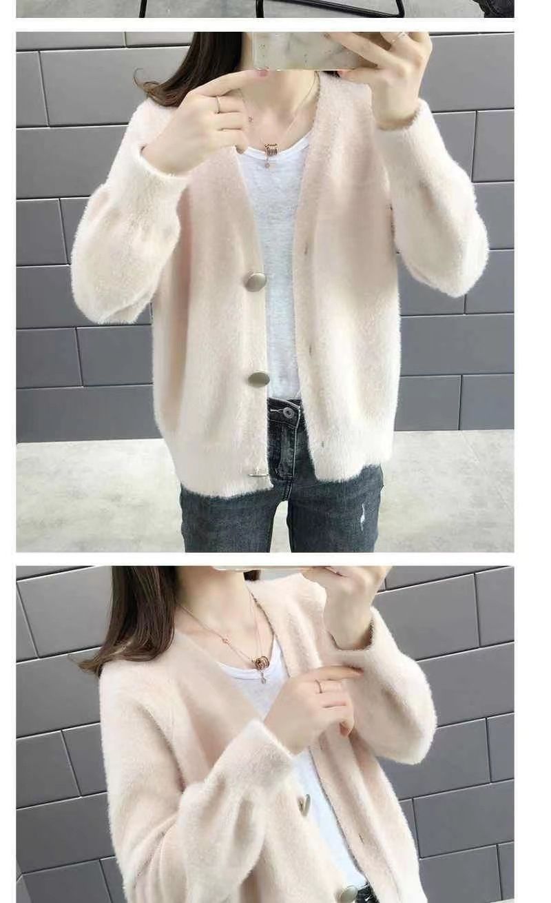 Ropa de mujer Otoño e Invierno Nueva versión Suéter de punto de lana de visón de imitación Tops exteriores sueltos cortos para mujer_voghion.com