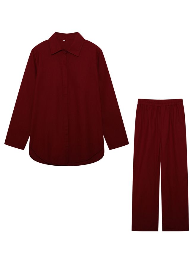 Damenbekleidung Zweiteiliges Set für Damen mit langärmeligem Revers und lässigem Frühlings- und Herbstanzug in einfarbiger Hose mit weitem Bein_voghion.com