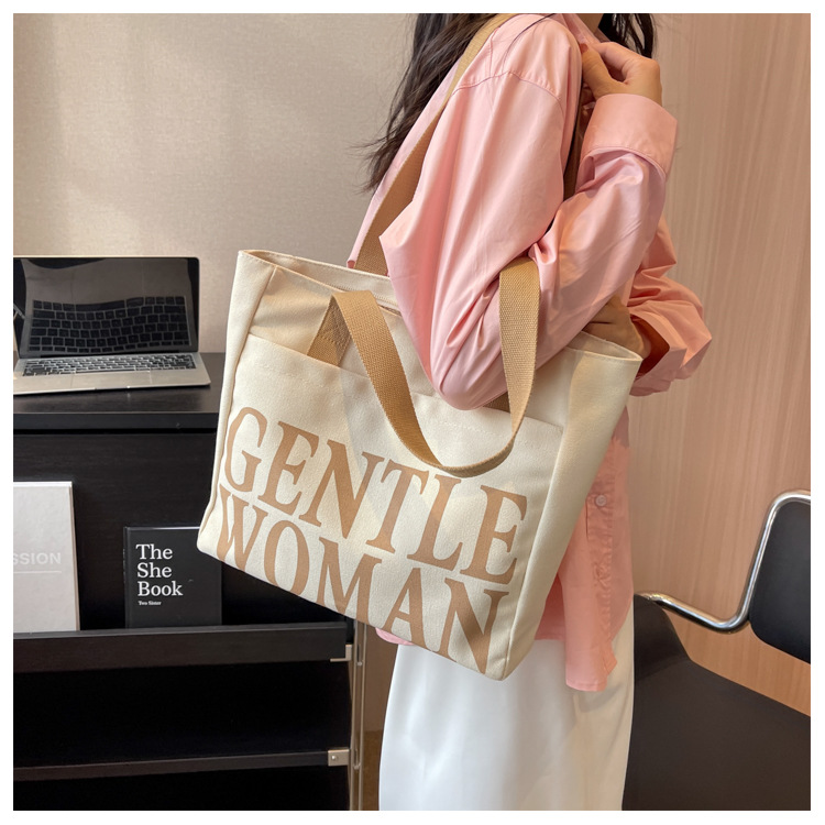 Minority Design Letter Canvas Bag Women's Single Shoulder Simple Art Lazy Large Capacity Tote Bag Women's Bag One Dropshipping_voghion.com