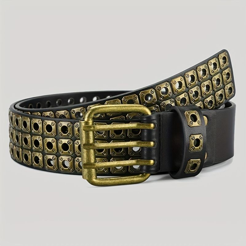 HOT Retro Square Rivet With Double Row Needle Buckle Women'S Belt Hip-Hop Rock Punk Y2k Style Jeans Men'S And Women'SBelt_voghion.com