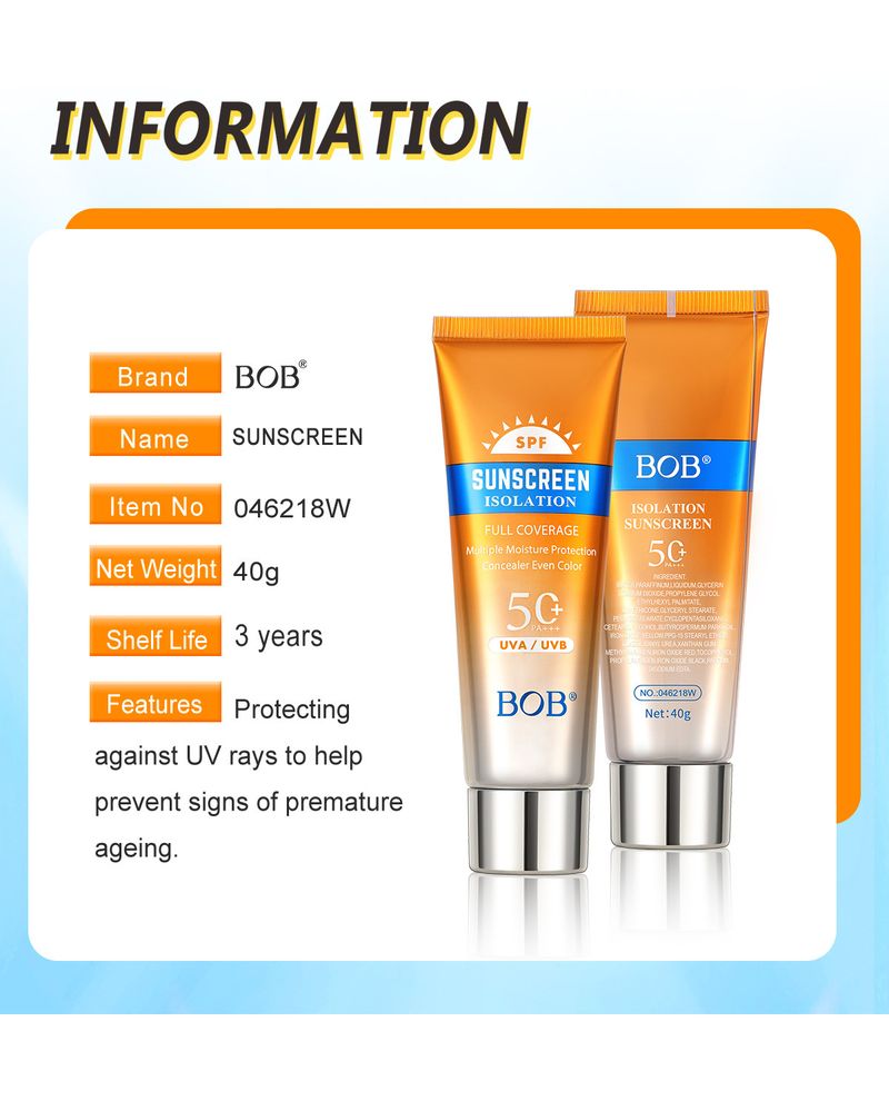 Krema za sončenje obraza BOB Krema za sončenje obraza Izolacija UV zaščita Osvežilna nemastna krema za sončenje SPF50+_voghion.com
