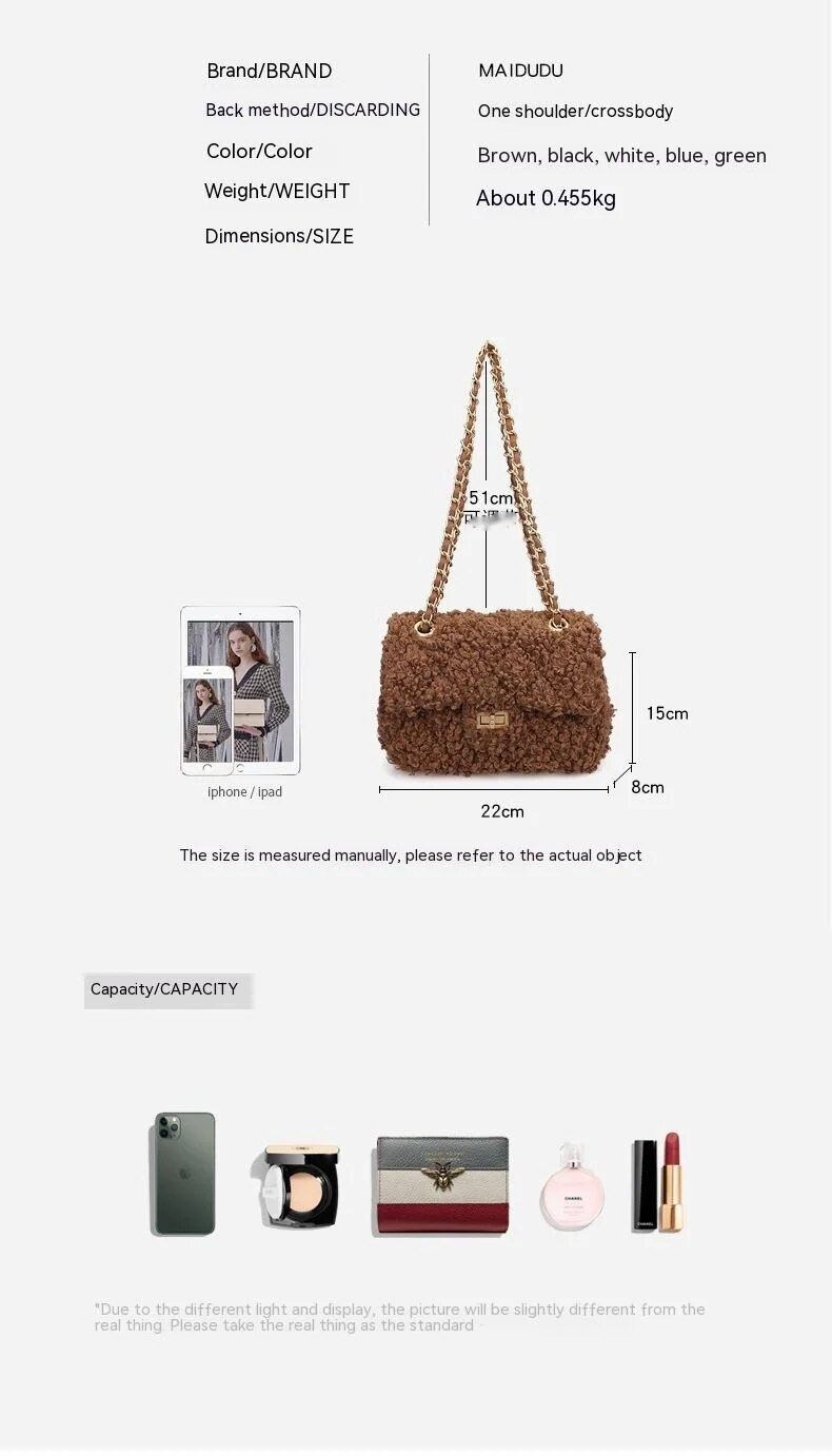 Borsa da donna nuova Maidu Borsa a tracolla in peluche nuova invernale Borsa da donna piccola in pelliccia profumata Tracolla a catena Borsa a tracolla singola in agnello_voghion.com