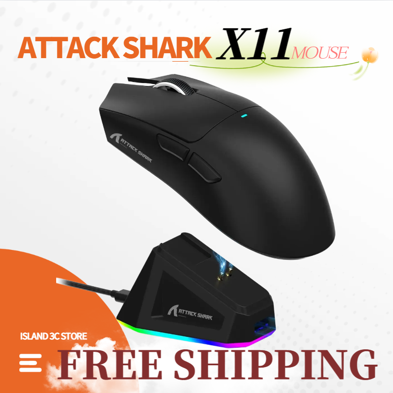 ATTACK SHARK X11 Leichte kabellose Gaming-Maus mit wiederaufladbarem RGB-Tri-Mode-2.4G/USB-C PAW3311-optischem Sensor für_voghion.com