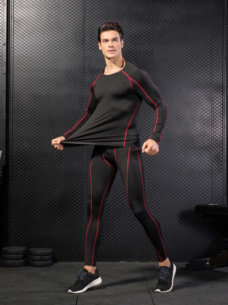 Men's Big & Tall Compression Workout Set, Quick-Dry Moisture Wicking Athletic Suit For Gym Training_voghion.com
