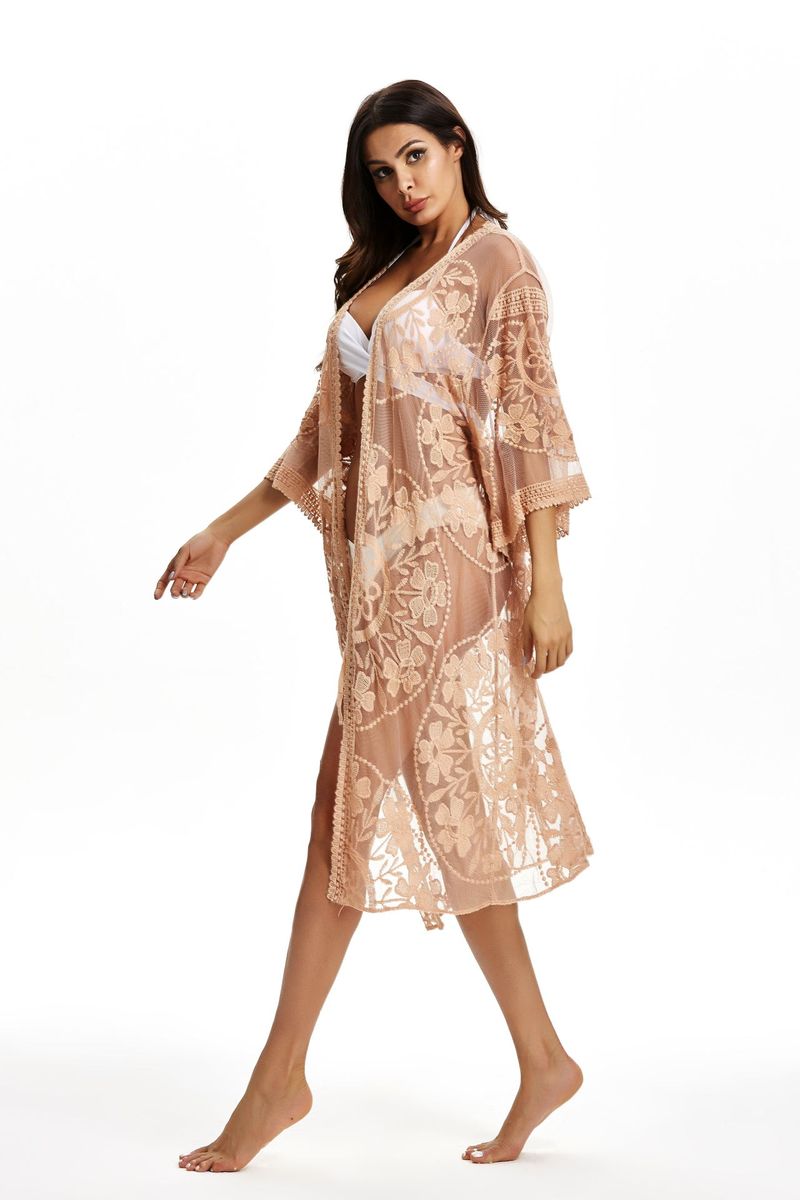 Damenbekleidung Mesh Bestickte Spitze Strand Cover Up Meer Urlaub Bikini Lange Sonnenschutz Kleidung Heißer Verkauf_voghion.com