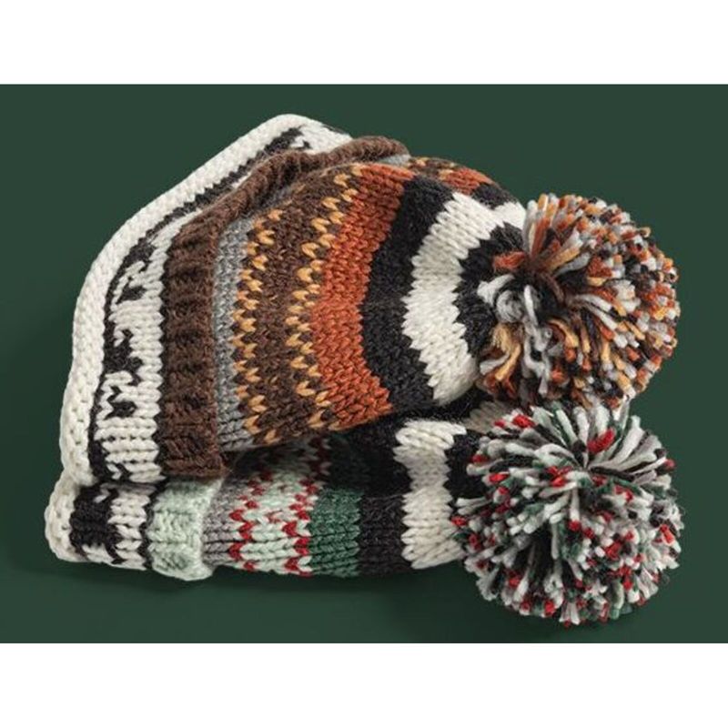 Ethnic Style Knitted For Women, Cute Pom-Pom Color-Block Pullover Yarn Hat, Parent-Child Autumn Winter Warm Ear_voghion.com