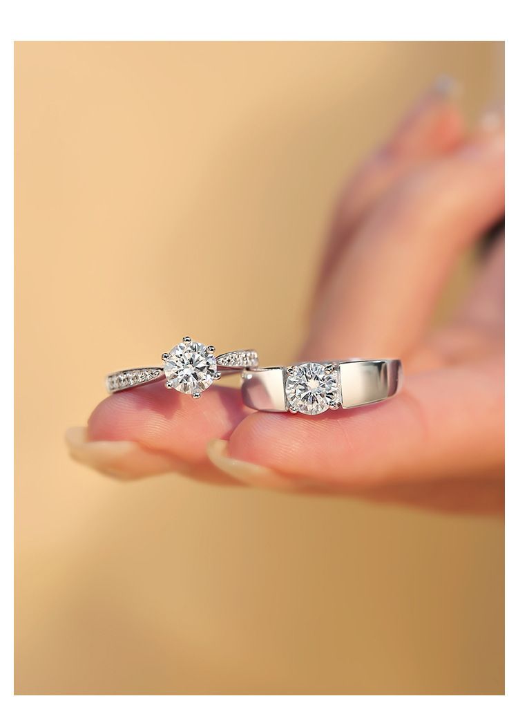 Anel de diamante com pedra de alto carbono casais para se casar, prata pura um par de ordens simuladas, anéis para casamento_voghion.com