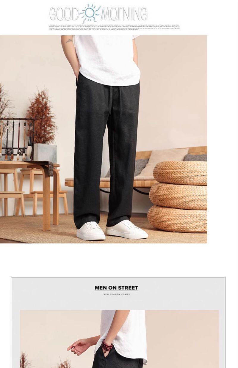 Men's Clothing Plus Size Linen Casual Pants Summer Thin Pants Loose Straight Pants Elastic Waist Cool Trousers_voghion.com