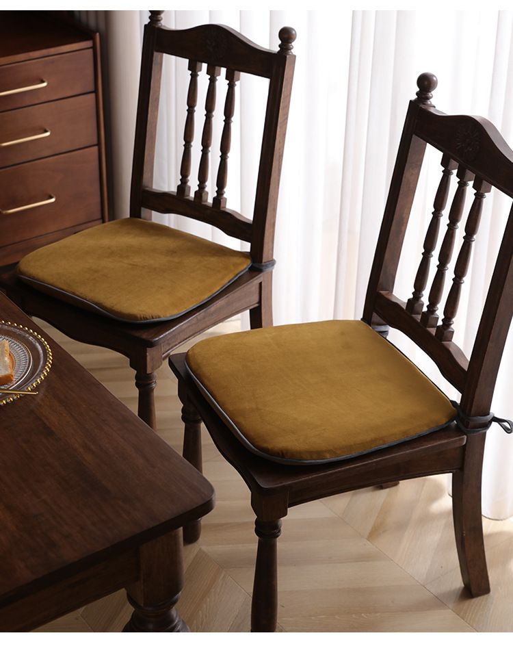 Cuscino antiscivolo per sedia da pranzo in velluto di poliestere - Cuscino lavabile con nodo a cavallo per casa e ufficio (42x45 cm, giallo scuro, imbottitura in cotone rigido)_voghion.com
