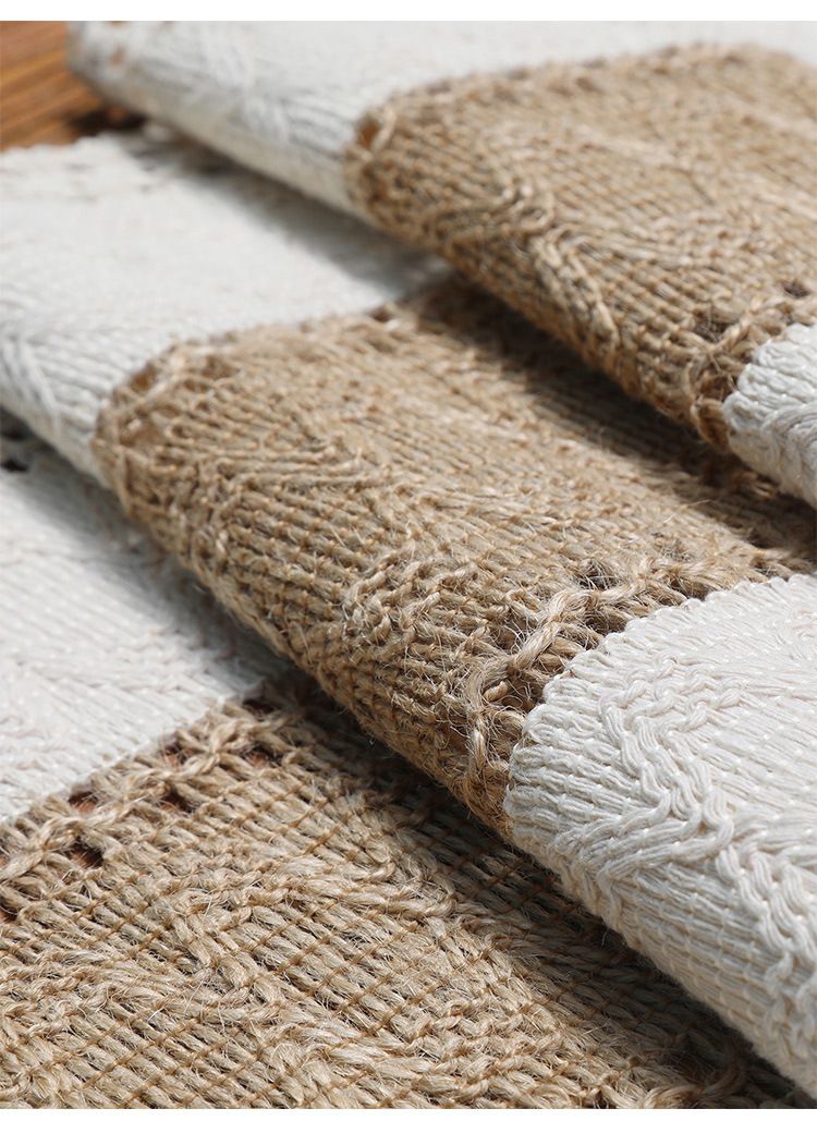 Two Color Woven Tassel American Cotton And Linen Table Runner Stitching Natural Material Table Mat Holiday Decoration Cover_voghion.com