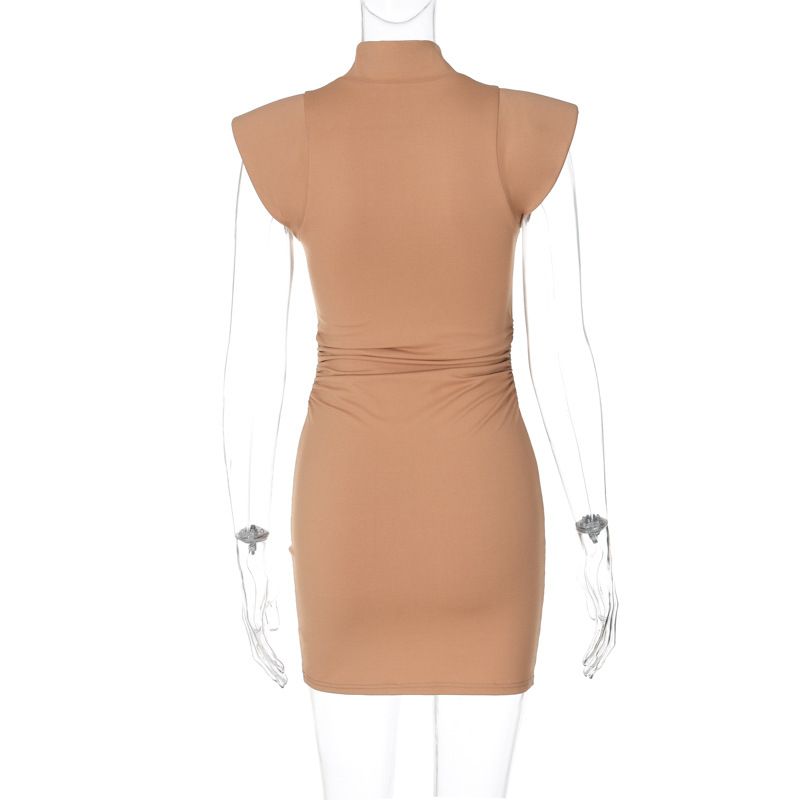 Women's clothing 2024 summer new product fashionable solid color slim fit sleeveless high neck hip hing dress wholesale_voghion.com