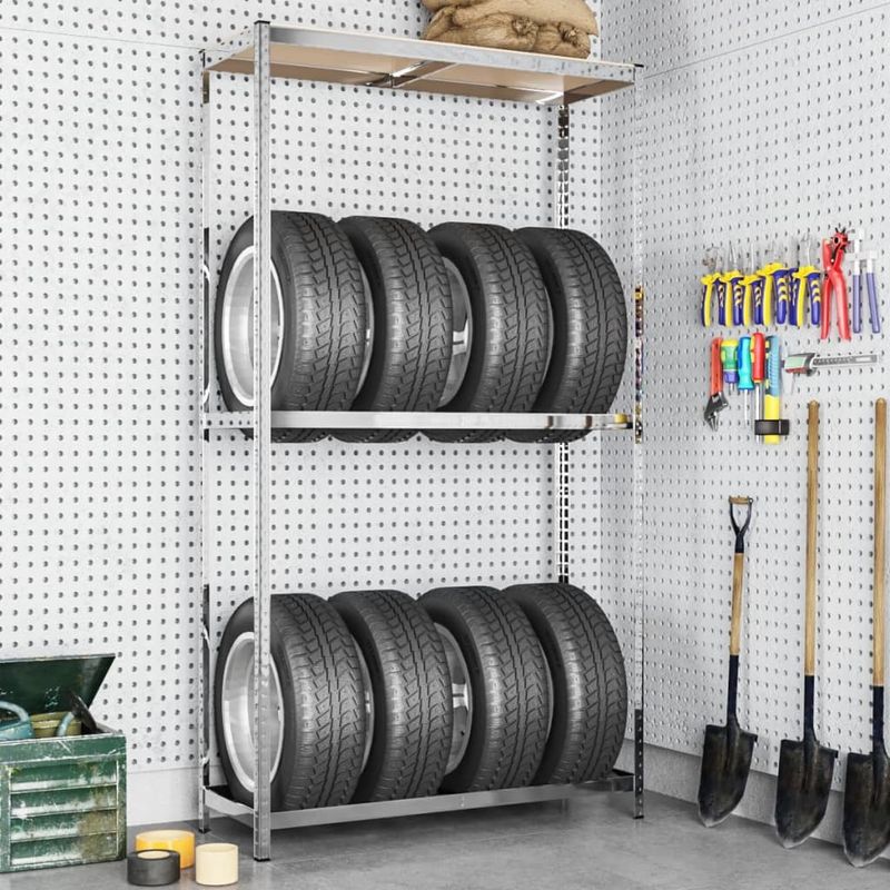 2-Layer Tire Rack Silver 43.3"x15.7"x70.9" Steel_voghion.com
