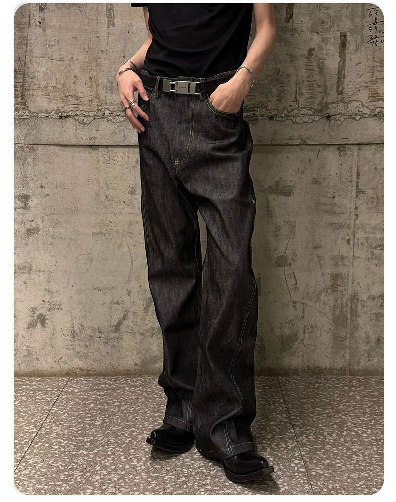 13oz Raw Denim Bootcut Jeans – Classic Straight-to-Flare Pants With Embroidered Details (S-XL, 100% Cotton, Office-to-Night Out Staple)_voghion.com