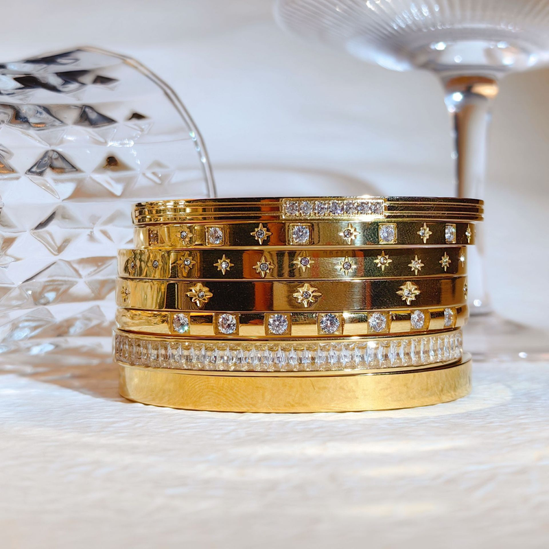 Instagram Wind Titanium Hexagram Stjernespænde Forgyldt Zircon Armbånd i rustfrit stål_voghion.com
