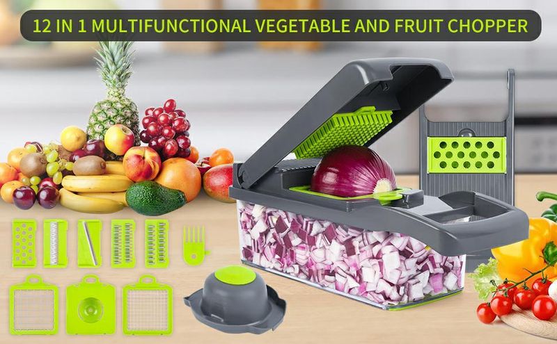 12/22 In 1 Multifunktionaler Gemüseschneider, Manueller Lebensmittelzerkleinerer, Kartoffelschredder, Gemüseschneider Mit Behälter, Küchenhelfer_voghion.com