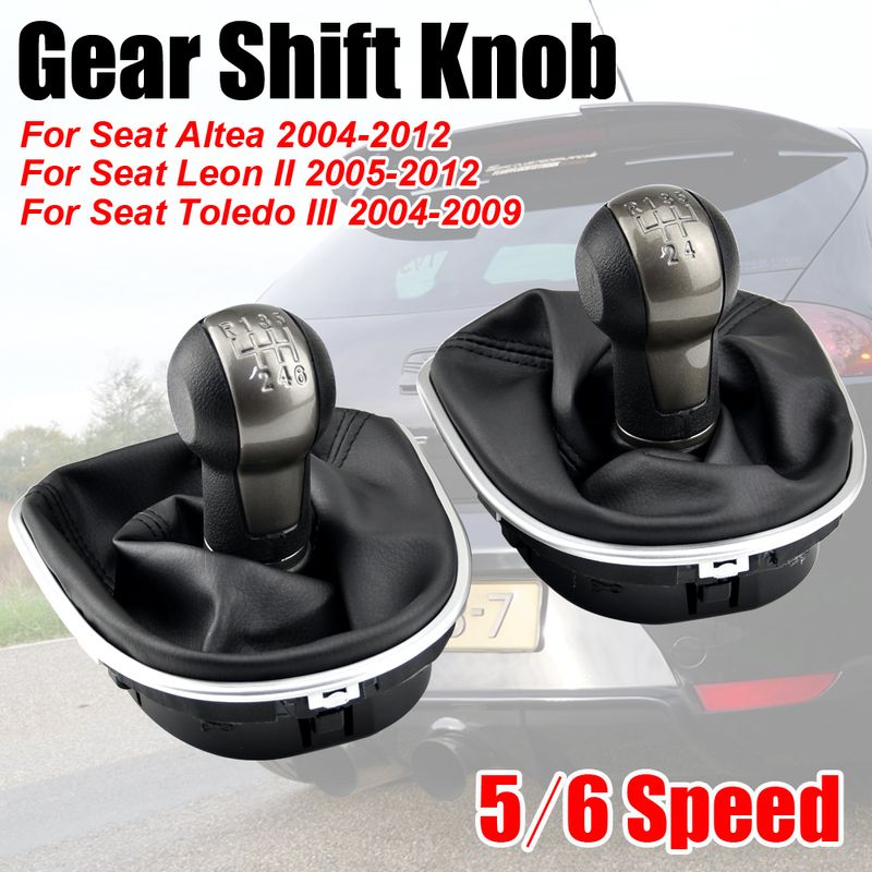 Pomello del cambio leva del cambio 5 6 velocità ABS con cuffia in pelle set completo per Seat Altea 2004-12 Leon II 2005-12_voghion.com