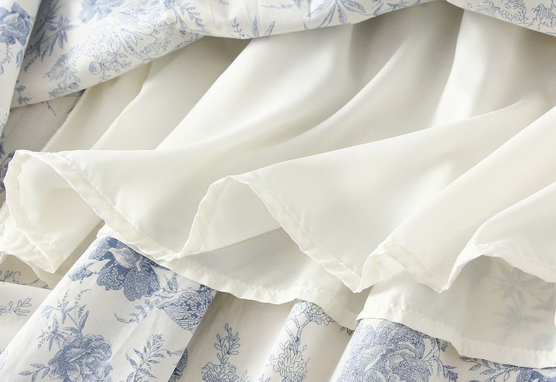 Gonna midi a vita alta con drappeggio floreale per donna; gonna a trapezio; abito lungo._voghion.com