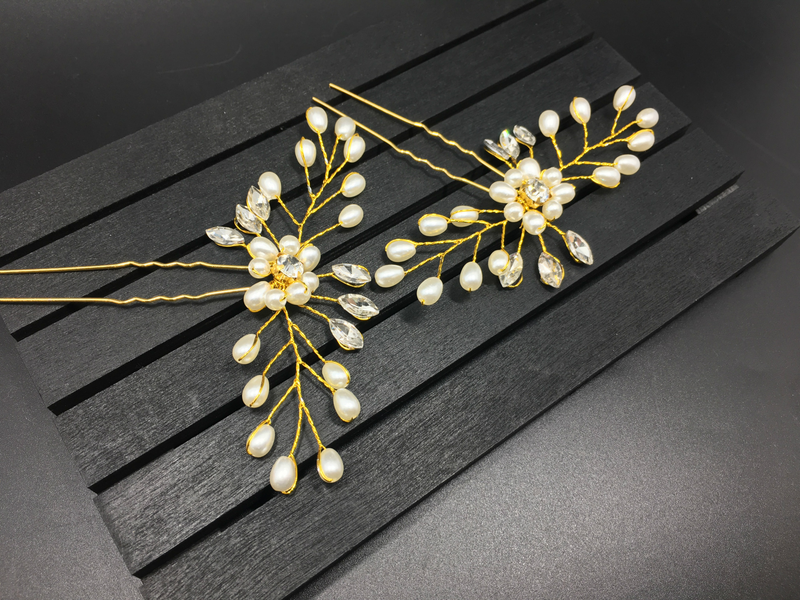 Ebay cross-border supply Korean bridal handmade pearl crystal hairpin pin U-shaped clip wedding headwear_voghion.com