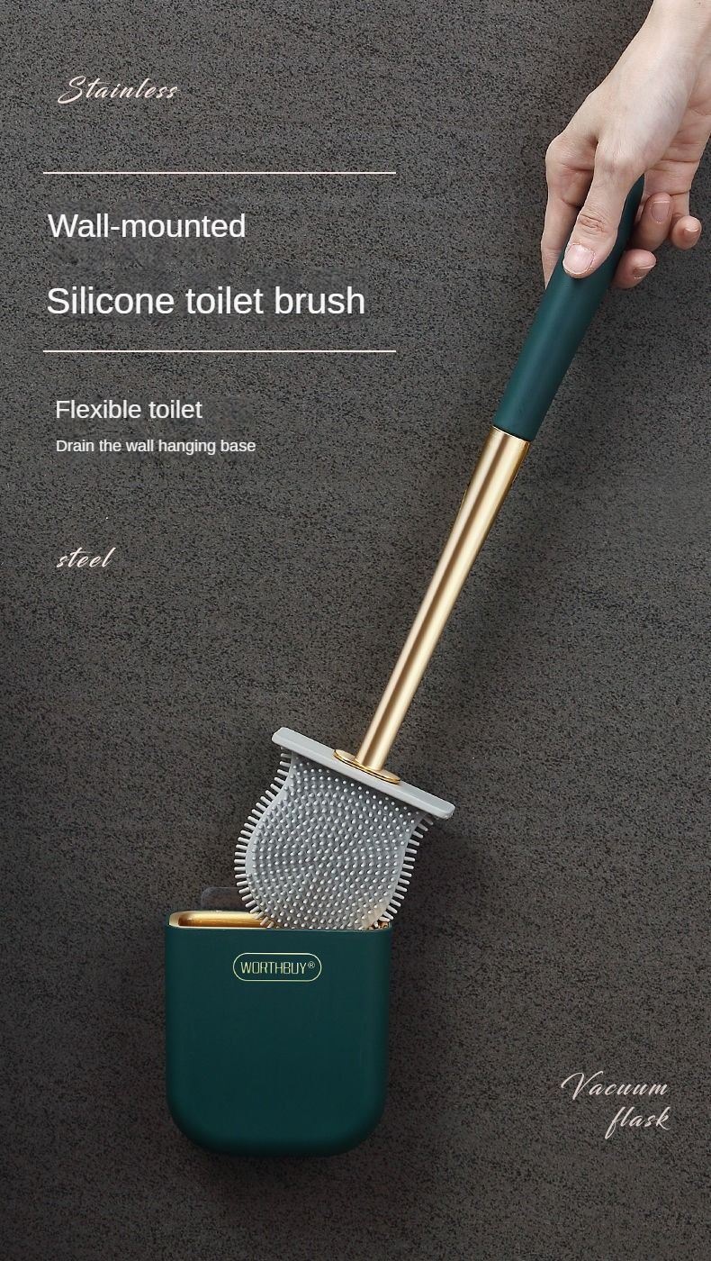 Scopino per WC di lusso da parete, scopino per WC in silicone con supporto, set di scopino per WC, accessori per il bagno_voghion.com