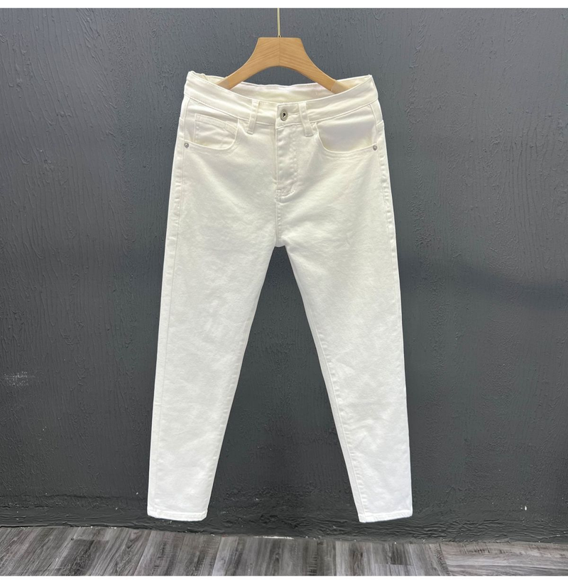 Men's White Pants Men's Trendy Youth Simple Casual Jeans Style Slim-Fitting Straight Elastic Trousers _voghion.com