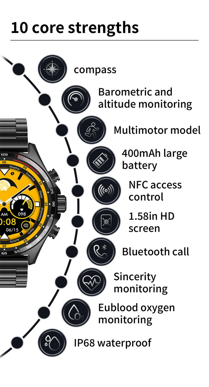 NORTH EDGE GPS Smart Watch for Men Bluetooth Call Receive/Dial, Fiess Tracker 1.58" HD Full Touch Screen with Heart_voghion.com