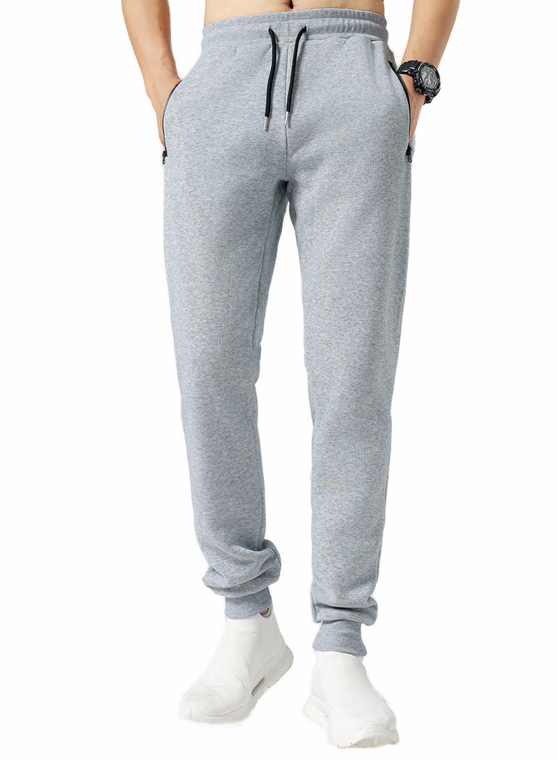 Herren Fleece-Jogginghose – Stretch-Sweathose mit Reißverschluss für Fitnessstudio, Laufen und Freizeit (S-3XL, Schwarz/Grau)_voghion.com