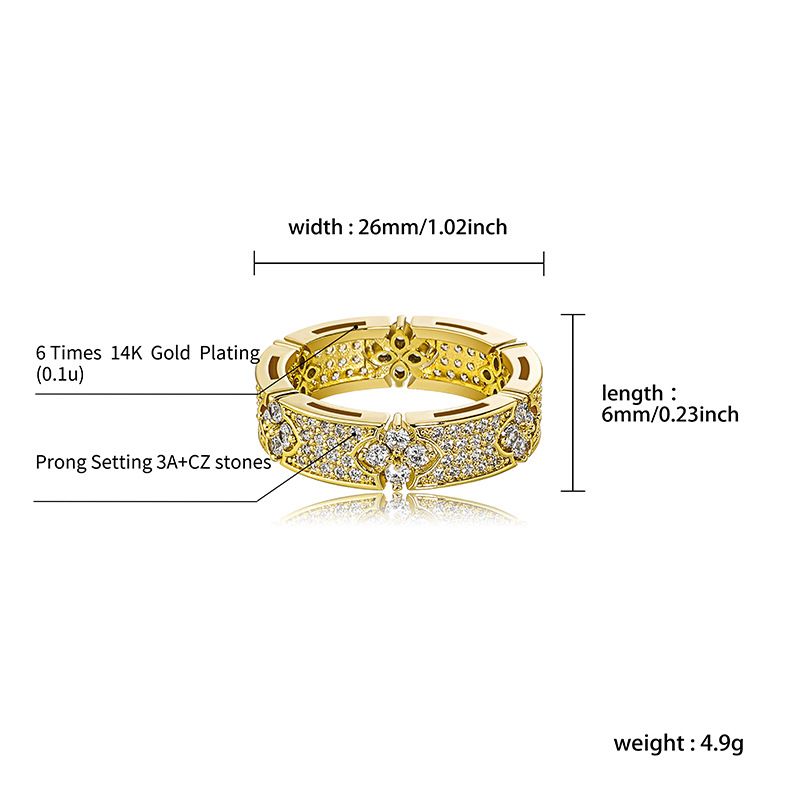 Ringe für Männer und Frauen, Mikro-eingelegter Stern-Zirkon-Ring, vierblättriges Kleeblatt, Persönlichkeit, Hip-Hop-Schmuck_voghion.com